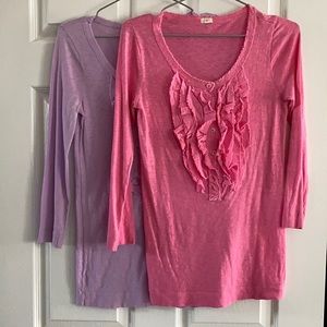 J. Crew Ruffled Long Sleeve T-Shirts (2)